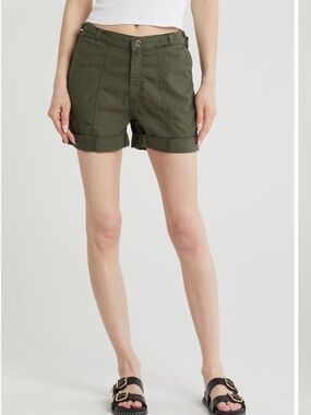 Ag Adriano Goldschmied Olive Green Rolled-Hem Cargo Shorts